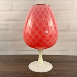 Empoli Pink Cased Glass Goblet Chalice White Stem Italian MCM